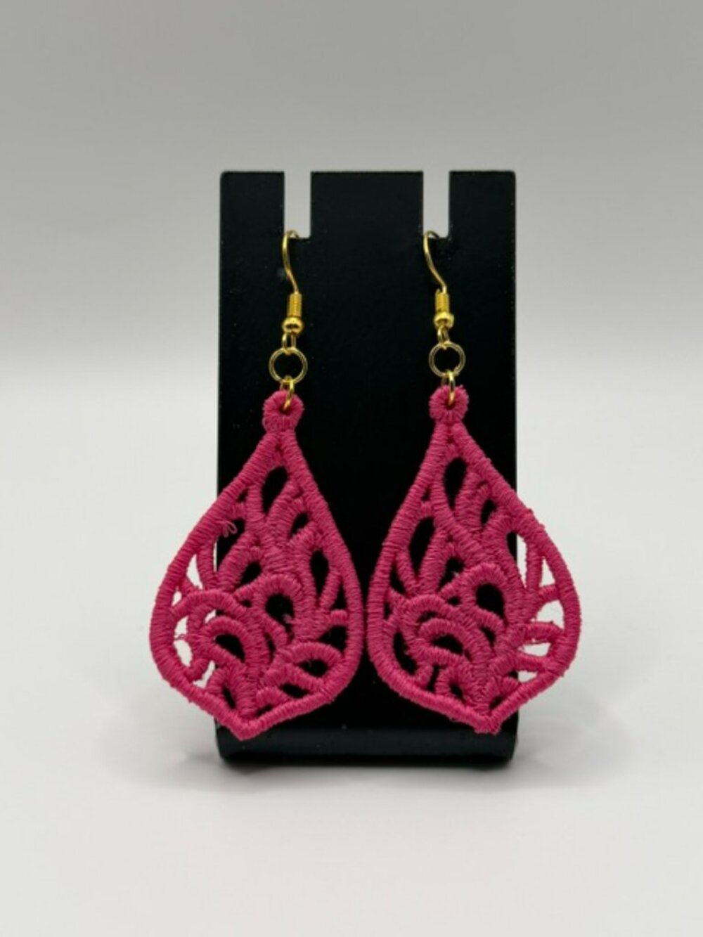 Homemade Pink Lace Teardrop Earrings